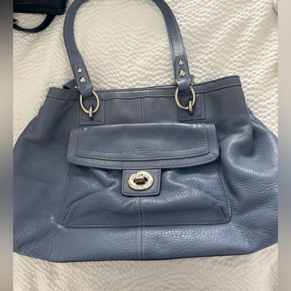 Coach Blue Leather Shoulder Bag with Silver Hardware